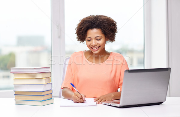 happy african american woman with laptop at home Stock photo © dolgachov