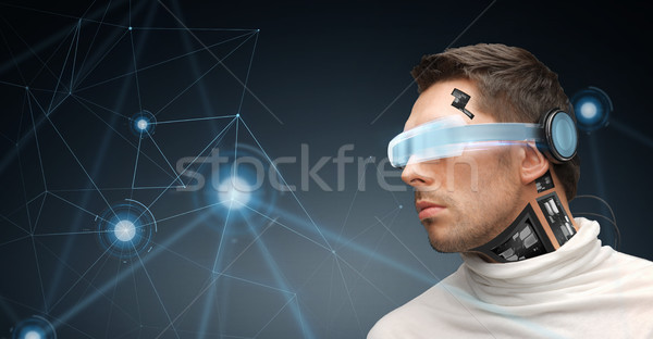 Stockfoto: Man · virtueel · realiteit · bril · microchip · technologie