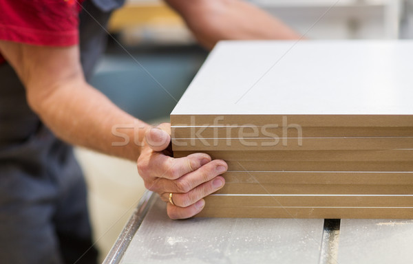 close up of carpenter with boards at factory Stock photo © dolgachov