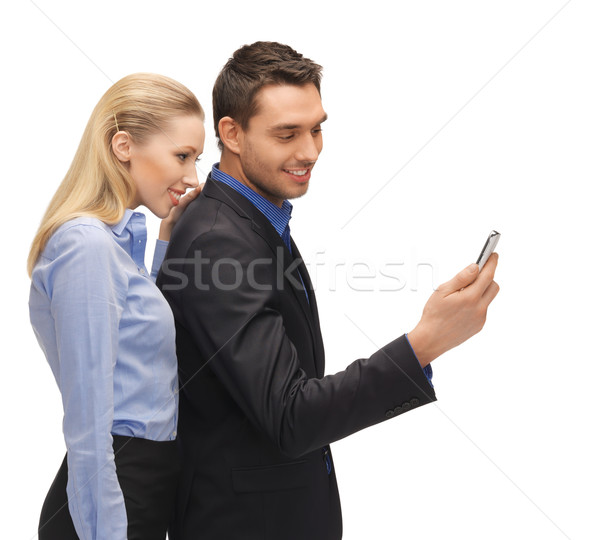 Adam kadın okuma sms parlak resim Stok fotoğraf © dolgachov