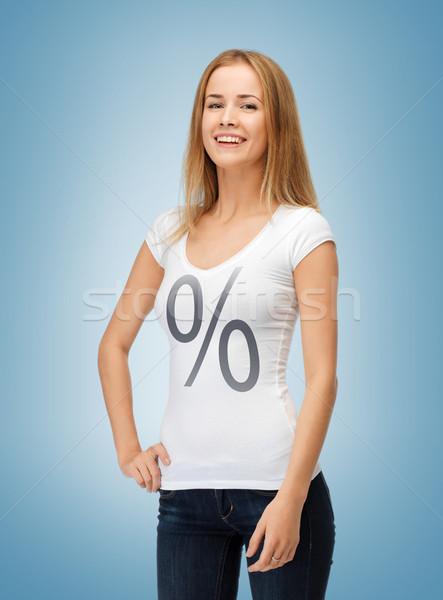 Vrouw shirt procent teken foto glimlachende vrouw Stockfoto © dolgachov