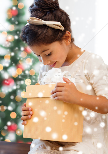 Stok fotoğraf: Gülen · küçük · kız · hediye · kutusu · tatil · Noel · çocukluk