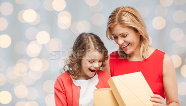 happy mother and daughter opening gift box Stock photo © dolgachov