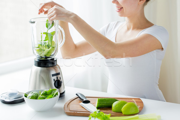 Stock foto: Frau · Mixer · Gemüse · gesunde · Ernährung · Kochen