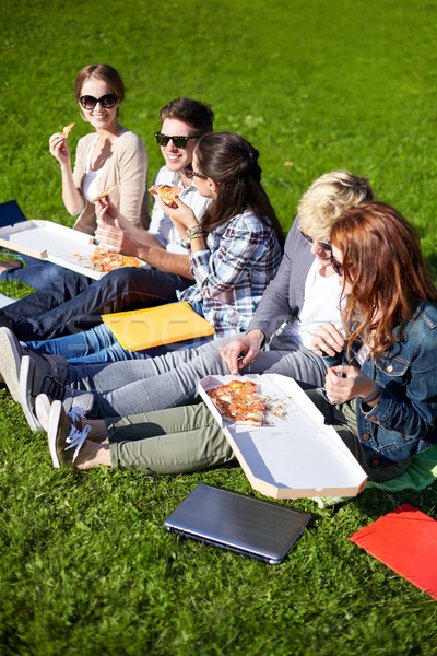 グループ 十代の 学生 食べ ピザ 草 ストックフォト © dolgachov