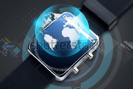 close up of smart watch with earth globe Stock photo © dolgachov