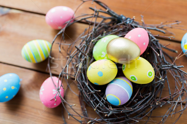 Stockfoto: Gekleurd · paaseieren · nest · hout · Pasen