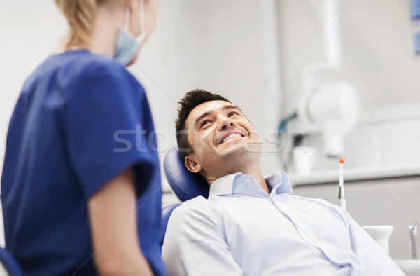 Női fogorvos boldog férfi beteg klinika Stock fotó © dolgachov