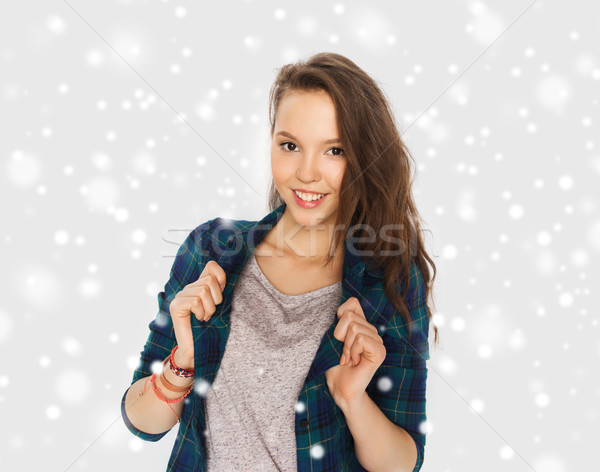 Stockfoto: Gelukkig · glimlachend · mooie · tienermeisje · winter · christmas