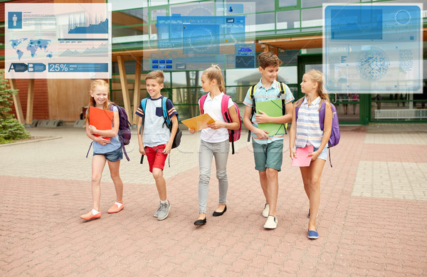 Groupe heureux école élémentaire élèves marche primaire [[stock_photo]] © dolgachov