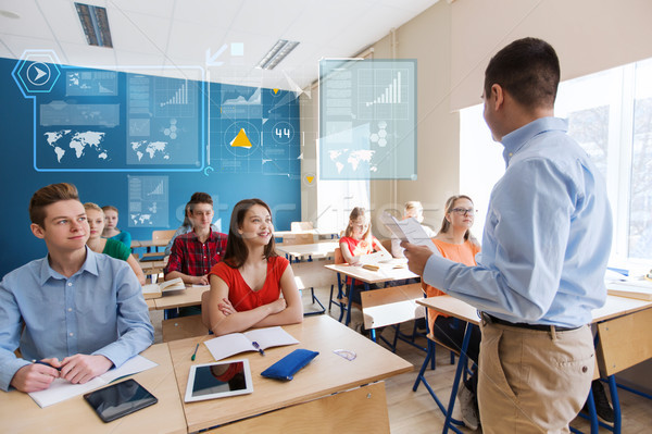 group of students and teacher with papers or tests Stock photo © dolgachov