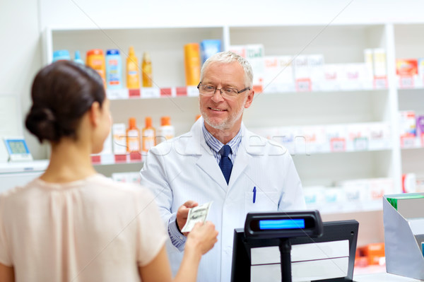 customer giving money to pharmacist at drugstore Stock photo © dolgachov