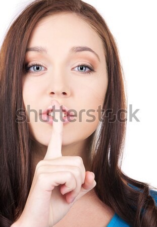 Foto vrouw vinger lippen heldere hand Stockfoto © dolgachov