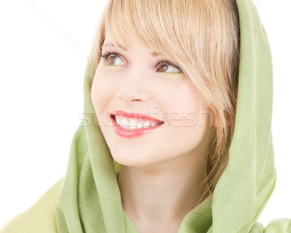 Stockfoto: Groene · hoofddoek · foto · tienermeisje · vrouw · gezicht