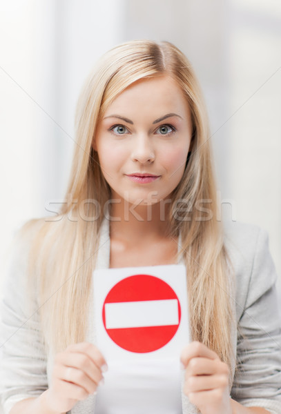 Vrouw geen teken foto meisje student Stockfoto © dolgachov