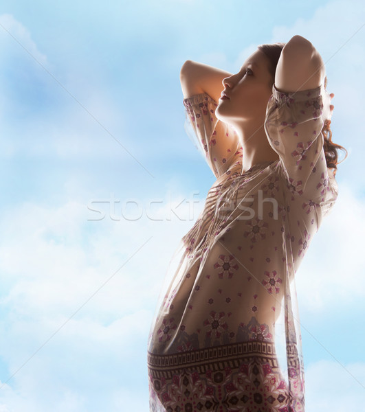 силуэта фотография беременна красивая женщина семьи материнство Сток-фото © dolgachov