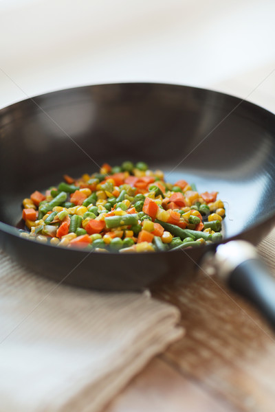close up of wok pan with vegetables Stock photo © dolgachov