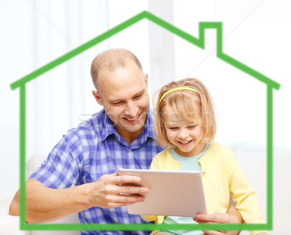 happy father and daughter with tablet pc computer Stock photo © dolgachov