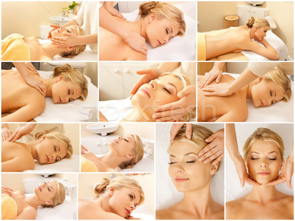 woman having facial or body massage in spa salon Stock photo © dolgachov