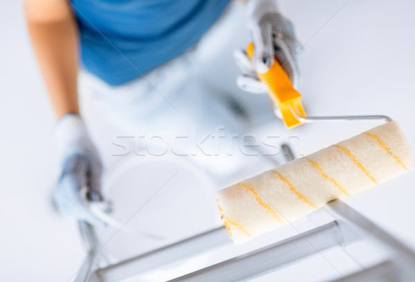 woman with roller and paint pot Stock photo © dolgachov