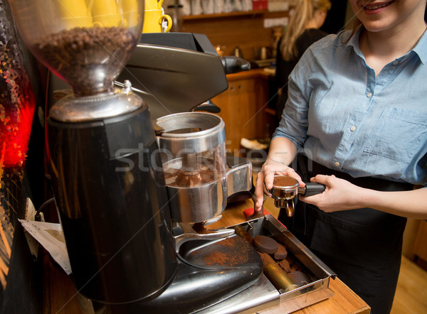 close up of woman making coffee by machine at cafe Stock photo © dolgachov