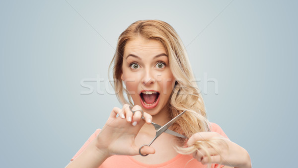 Stockfoto: Vrouw · schaar · haren · haarverzorging · kapsel