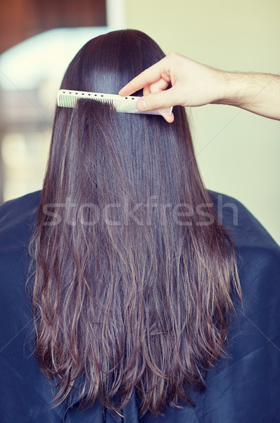 Hand Kamm Frau Friseursalon Schönheit Haarpflege Stock foto © dolgachov