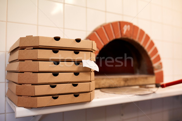close up of pizza in box on table at pizzeria oven Stock photo © dolgachov