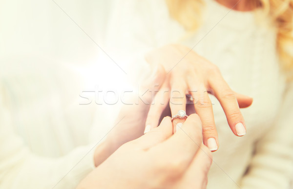 человека кольцо с бриллиантом женщину любви пару Сток-фото © dolgachov