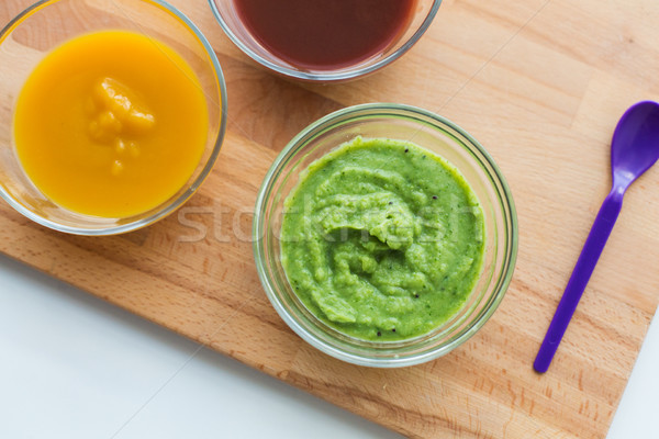 vegetable puree or baby food in glass bowls Stock photo © dolgachov