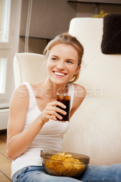 улыбаясь чипов кокса фотография женщину Сток-фото © dolgachov