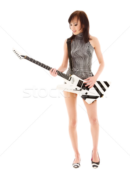 Stâncă prunc imagine fată chitara electrica alb Imagine de stoc © dolgachov
