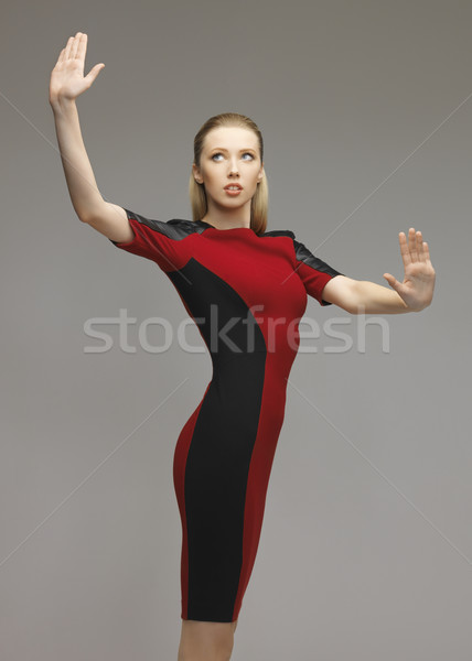 Vrouw werken iets denkbeeldig foto futuristische Stockfoto © dolgachov