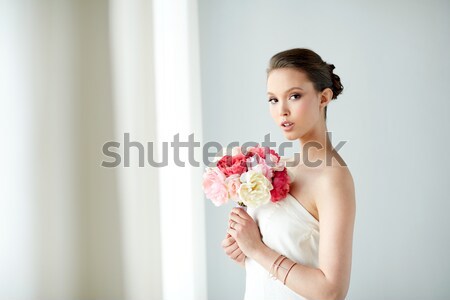 Stock fotó: Nő · virágcsokor · virágok · kép · fiatal · nő · lány