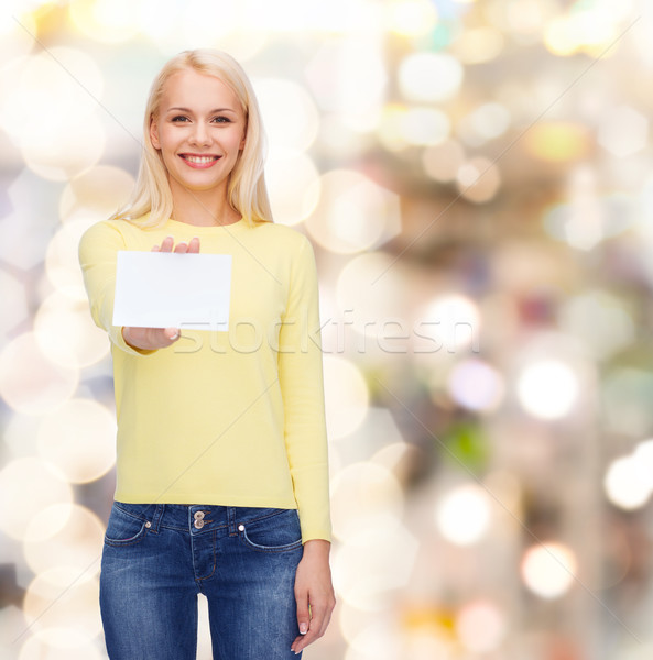 [[stock_photo]]: Souriant · fille · affaires · nom · carte · bonheur