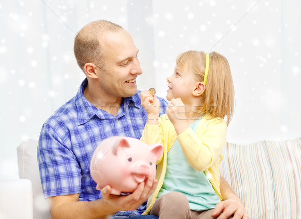 Stockfoto: Gelukkig · vader · dochter · groot · spaarvarken · familie