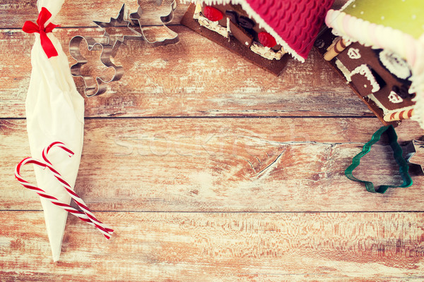 closeup of beautiful gingerbread houses at home Stock photo © dolgachov