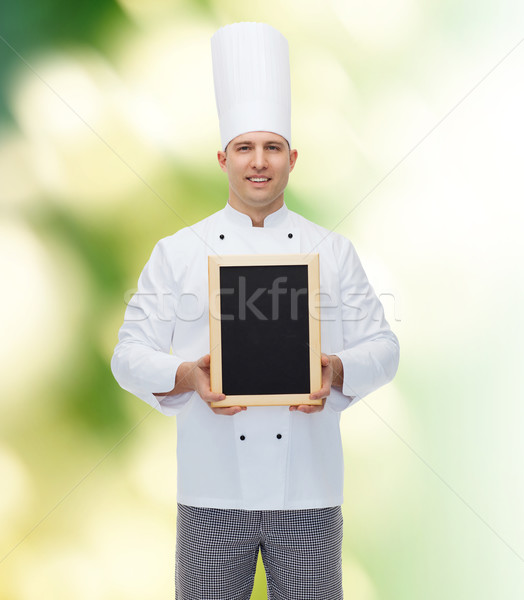 Foto stock: Feliz · masculino · chef · cozinhar · menu