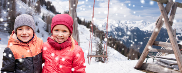 Stok fotoğraf: Mutlu · küçük · kız · erkek · kış · çocukluk · tatil