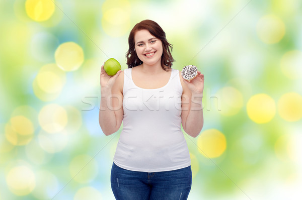 Boldog plus size nő választ alma süti Stock fotó © dolgachov
