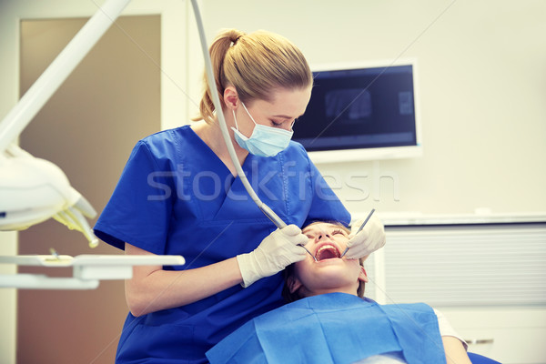 Foto stock: Feminino · dentista · paciente · menina · dentes · pessoas