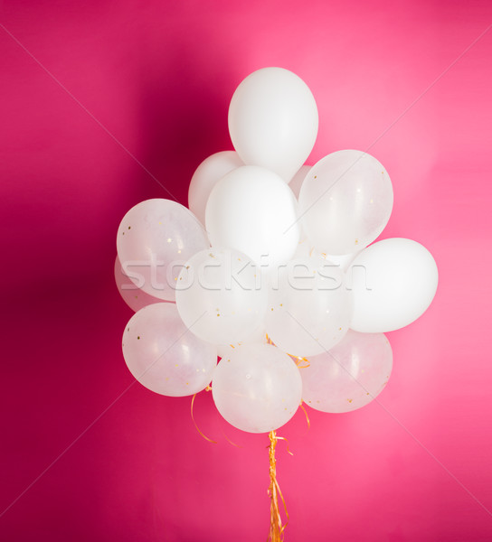 Beyaz helyum balonlar pembe tatil Stok fotoğraf © dolgachov
