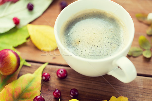 Stok fotoğraf: Kahve · fincanı · tablo · sonbahar · yaprakları · sezon · içmek