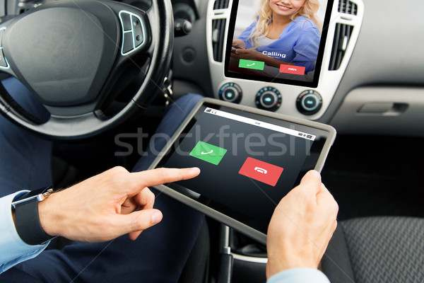 close up of man with tablet pc in car Stock photo © dolgachov
