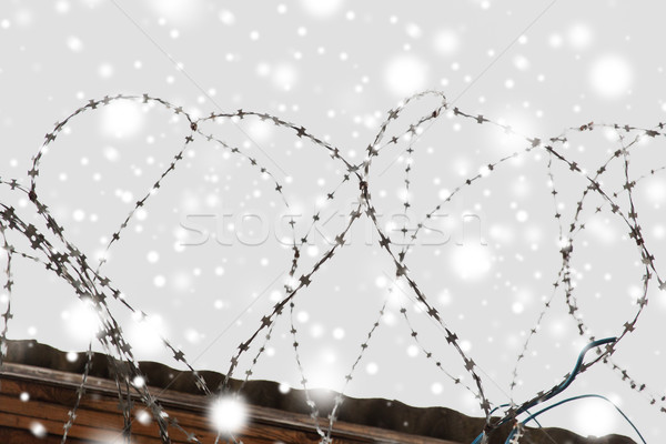 barb wire fence over gray sky and snow Stock photo © dolgachov