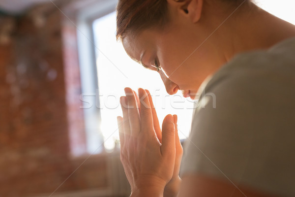 Stockfoto: Vrouw · mediteren · yoga · studio · godsdienst