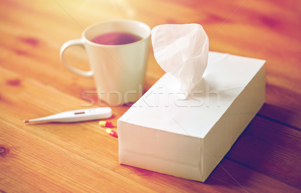 Tasse thé papier thermomètre pilules santé [[stock_photo]] © dolgachov