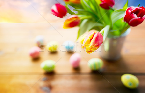 Tulp bloemen paaseieren Pasen vakantie Stockfoto © dolgachov