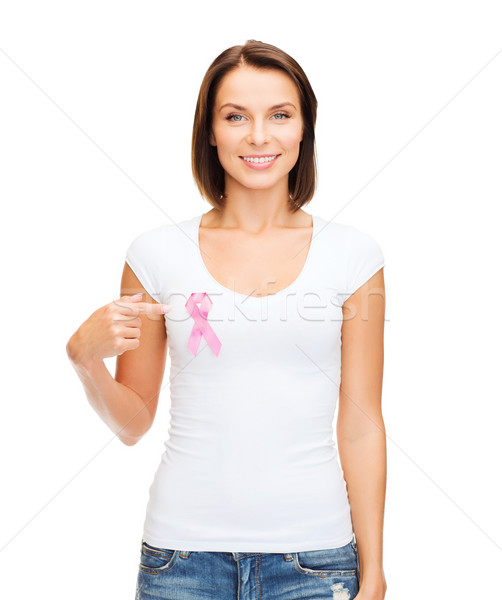 woman in blank t-shirt with pink cancer ribbon Stock photo © dolgachov