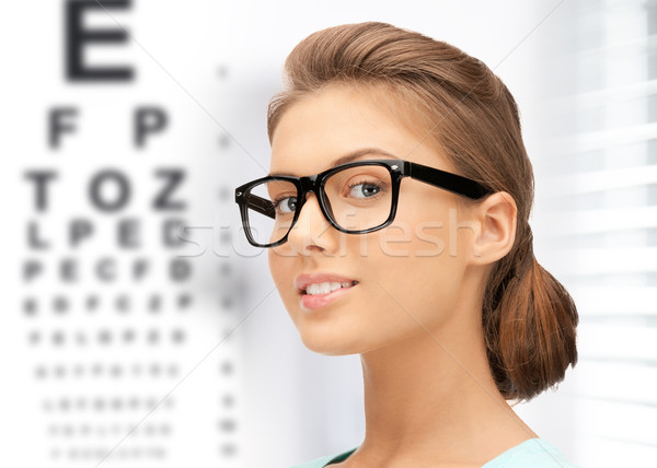 woman in eyeglasses with eye chart Stock photo © dolgachov